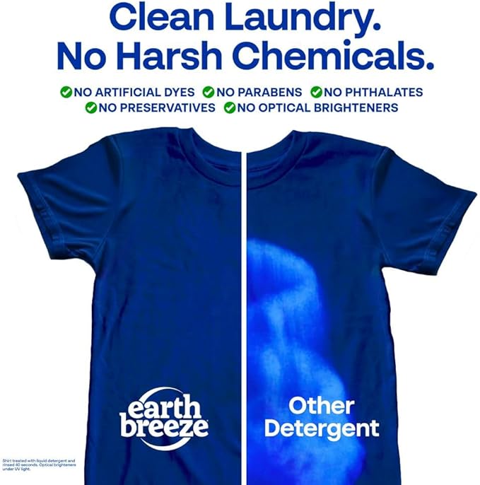 Earth Breeze Laundry Detergent Sheets Fragrance-Free - 180 Loads Eco Liquidless Soap - Travel-Friendly for Hot & Cold Cycles, Tackles Tough Stains & Odors - Gentle on Sensitive Skin, 90 Ct (3 Pack)