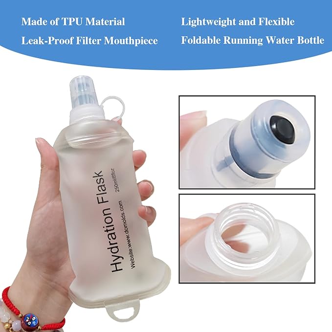 CLINTT 500ml Soft Flask, Foldable Running Water Bottle, TPU Folding Soft Water Flask, BPA-Free Collapsible Flask for Hydration Pack Running Vest, Cycling, Climbing, Hiking - 2Pcs, White