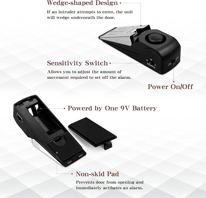 EMDMAK Door Stop Alarm with 120DB Siren Door Stop for Home & Travel (Black) (Pack of 4)