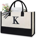 TOPDesign Embroidery Initial Canvas Tote Bag, Personalized Present Suitable for Wedding, Birthday, Beach, Holiday, is a Great Gift Women, Mom, Teachers, Friends, Bridesmaids (Letter K)