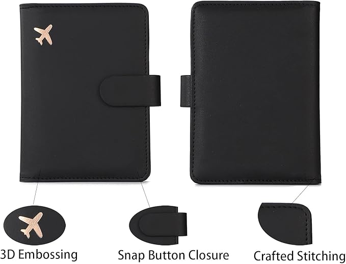 Melsbrinna Rfid Passport Holder for Travel women/Men, Cute Passport Wallet Rfid Blocking Card Slots, Rfid Passport Cover/CaseTravel Wallet, Passport Book Holder (1, Black)