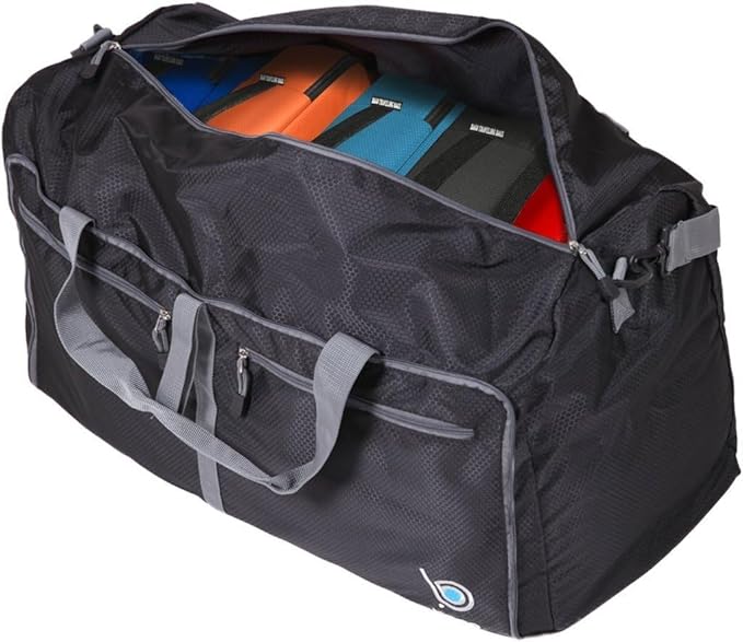 Bago Foldable Duffel Bags for Traveling Women & Men - 60L Medium Packable Duffle Bag for Travel with Shoe Compartment - Water Repellant, Heavy Duty, Lightweight Folding & Collapsible (SnowGray)