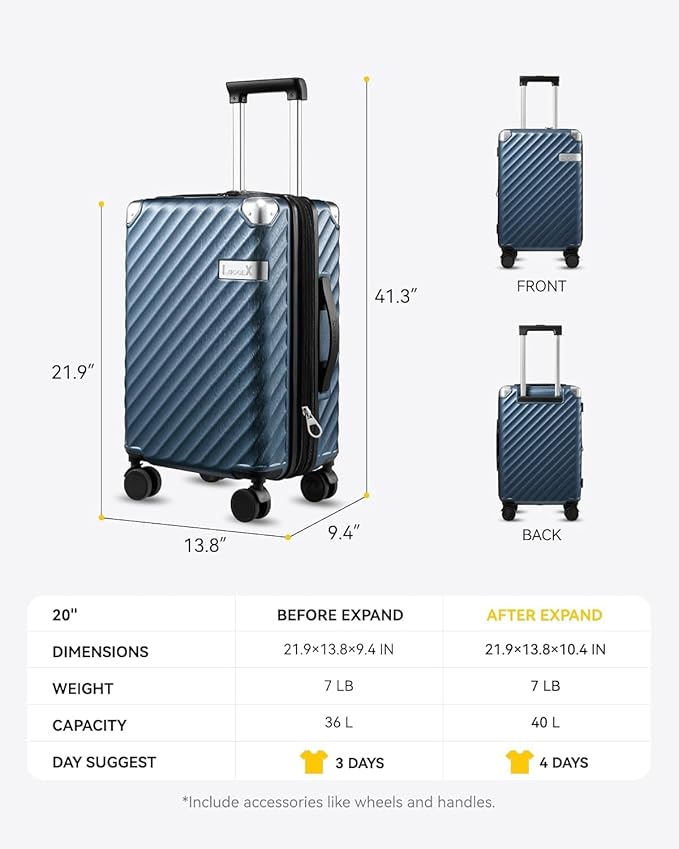 LUGGEX Luggage with Spinner Wheels - Expandable Hard Shell Suitcase With Wheels, Carry-On 20-Inch, Cherry