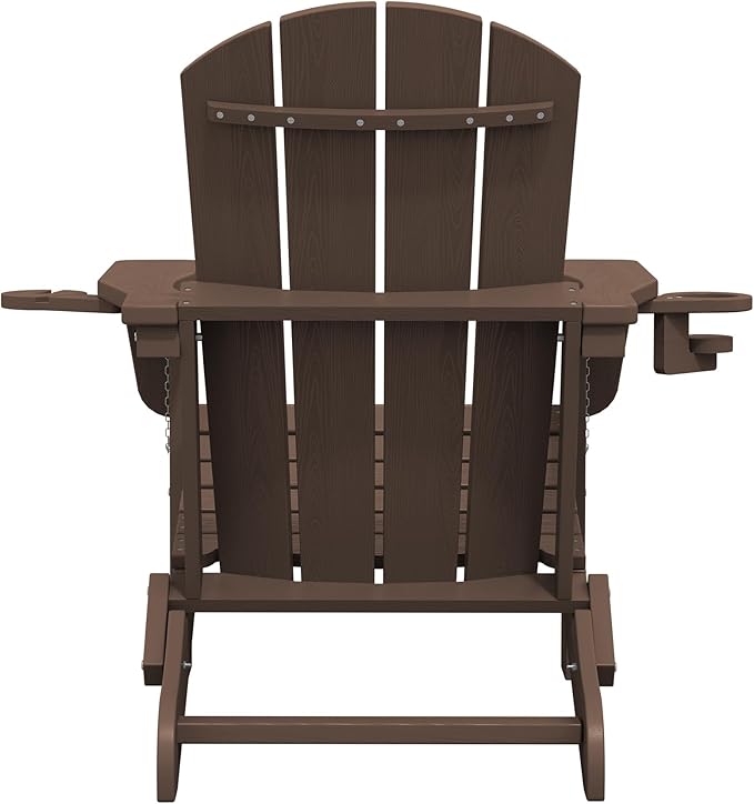 SERWALL Adirondack Chair with Cup Holders - Composite Adirondack Chairs Set of 6 HDPE Outdoor Chairs All Weather Use- Coffee