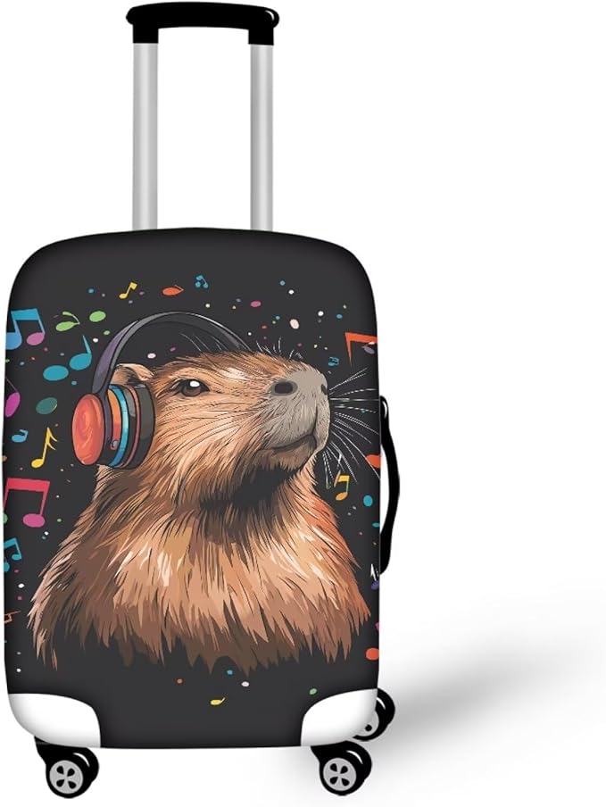 Capybara Luggage Cover Fits 26-29 Inch Luggage Anti-Scratch Spandex Zipper Suitcase Cover Protector Washable Stretchable Travel Baggage Case Cute Travel Essential, Music Note, Size L