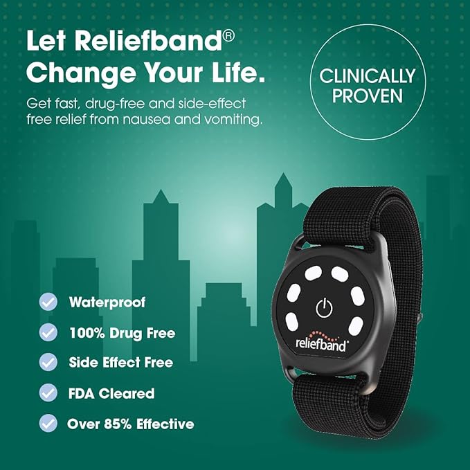 Reliefband New Sport Anti-Nausea Wristband | Waterproof | Nausea & Vomiting Relief for Motion Sickness, & Morning Sickness | Drug & Side Effect Free, Long Lasting, Fast-Acting (Grey, 1 Extra Gel Tube)
