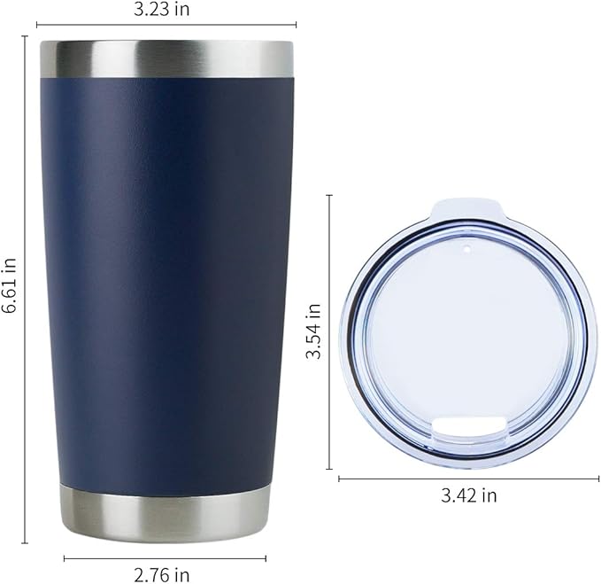 DOMICARE 20oz Stainless Steel Tumbler Bulk with Lid, Double Wall Vacuum Insulated Travel Mug, Powder Coated Coffee Cup (Powder Navy, 4)