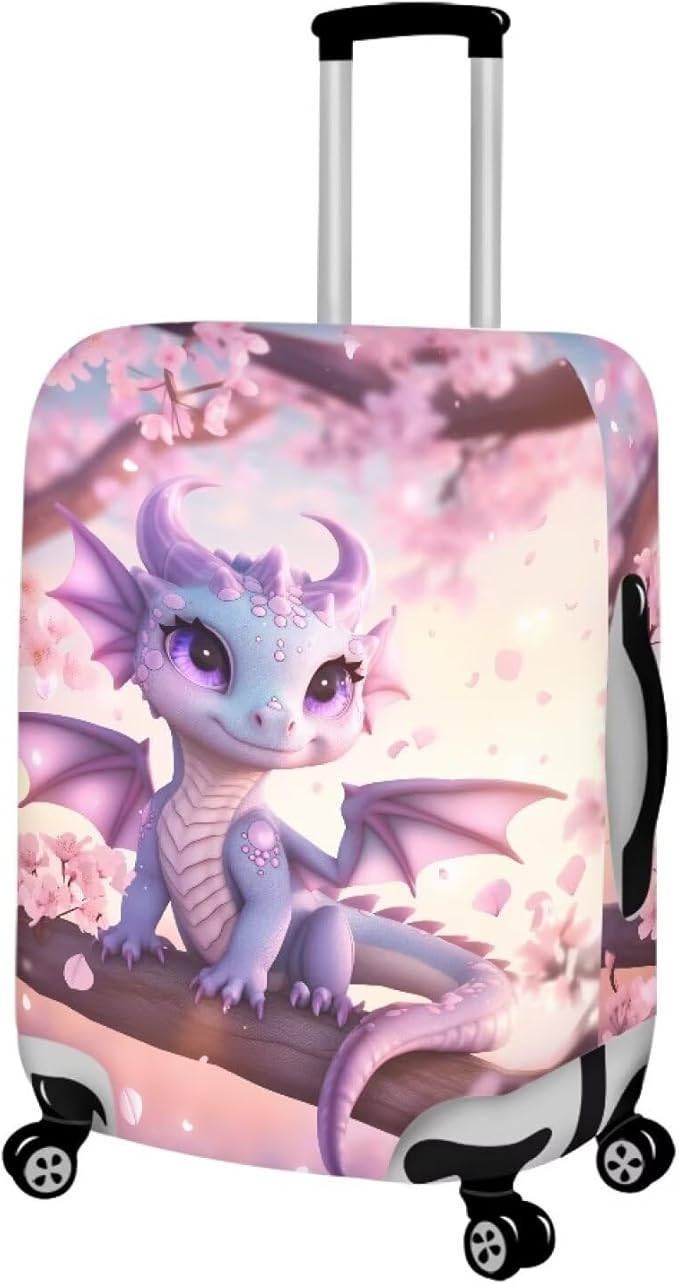 Dragon Suitcase Cover Elastic Thickness Travel Luggage Protector with Invisible Zip Washable Anti-Scratch Luggage Covers Universal Fits 30-32'' Spandex Baggage Case, Cherry Floral