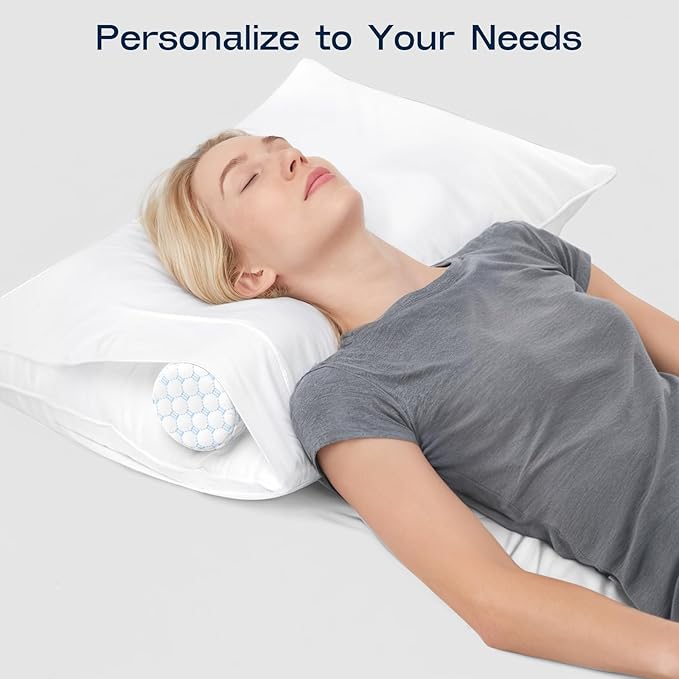 Neck Roll Pillow, Memory Foam Neck Support Pillows, Round Neck Pillows, Cylinder Bolster Pillows for Bed, Couch, and Yoga, Removable Washable Cover,18 * 4.3 * 4.3inch (Cool-Blue)