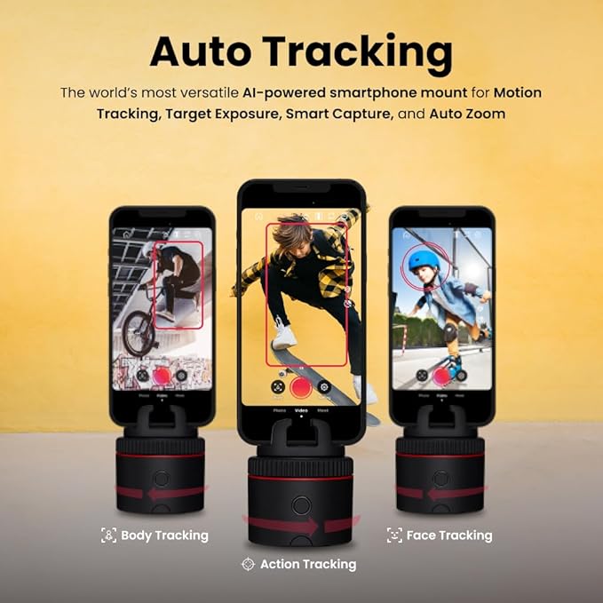 Pivo Pod Classic Auto Face Tracking Phone Holder, 360° Rotation, Content Creator Essentials for Fitness Tracker with Remote Control, Smart Mount, Travel Case, and Tripod