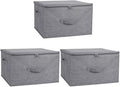 ANMINY 3PCS Storage Bins with Zipper Lids 36 Qt Lidded Fabric Storage Boxes Baskets Cubes with Handles Collapsible Washable Cotton Linen Closet Shelf Clothes Organizer Containers - Gray, Large