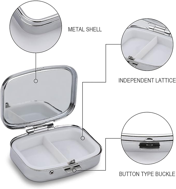 Metal 2 Compartment Pill Organizer Travel Friendly Portable Compact Pill Box Cute Pill Case,for Pocket Wallets Daily Portable Medicine Vitamin Tablet Storage (Parrot)