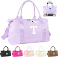 Daughter Niece Gifts for Teen Girl Kids, Initial Travel Duffel Bag Sports Gym Bag Personalized Gifts Weekender Bag，Monogram Overnight Bag Cute Dance Bag Birthday Bridesmaid Gifts for Women(Purple, T)