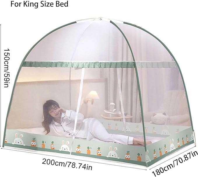 Pop-Up Mosquito Net Tent for Beds Portable Folding Canopy with Net Bottom, Fits Twin to King Size 79x71x59inch, Easy Install Wash for Baby Adults, Indoor Outdoor Use (Pink Rabbit- King Bed)