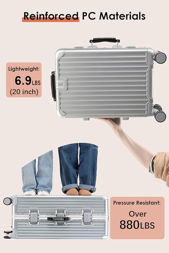 HotWay 26 Inch Hardside Checked Luggage with Leather Handle, PC Zipperless Suitcase with Spinner Wheels and TSA Locks, Lightweight Checked Luggage for Travel, Silver