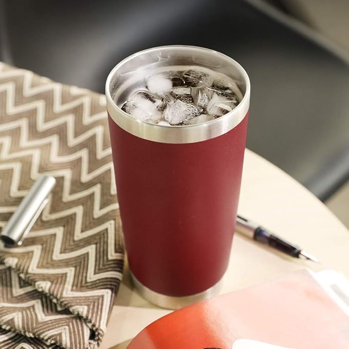 DOMICARE 20oz Stainless Steel Tumbler Bulk with Lid, Double Wall Vacuum Insulated Travel Mug, Powder Coated Coffee Cup (Powder Red, 4)