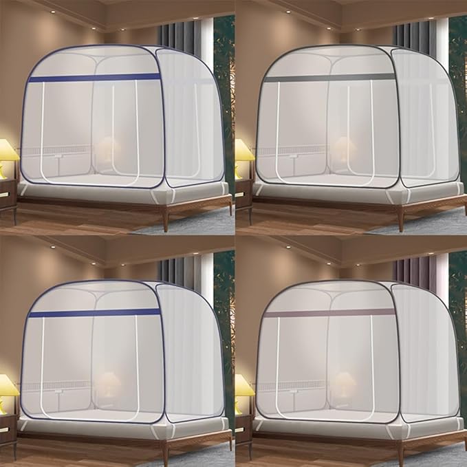 Pop-Up Mosquito Net Tent for Beds Portable Folding Canopy with Net Bottom, Fits Twin to King Size 79x71x59inch, Easy Install Wash for Baby Adults, Indoor Outdoor Use (Gray-King Bed)