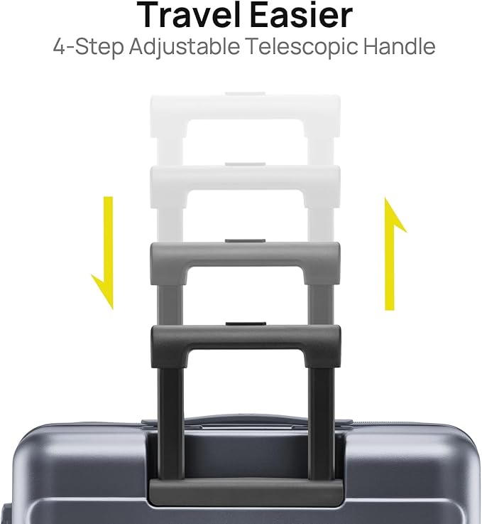 Carry on Luggage 22 X 14 X 9 Airline Approved, 20 Inch Luggage for 3-5 Days Travel, Double Spinner Wheels, 100% Hardshell PC, TSA Lock (02-Grey (Basic), Checked 26-Inch)