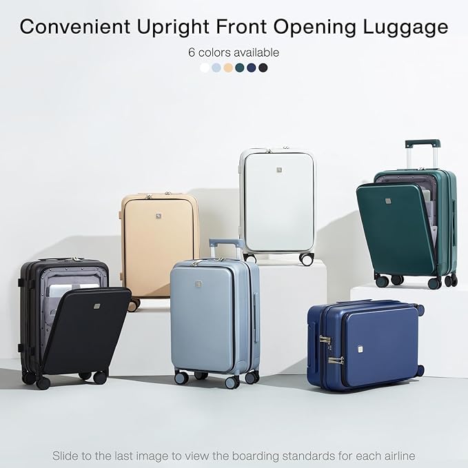 Hanke Grace Carry On Luggage with Wheels Airline Approved Hard Shell Suitcases with Front Pocket，Top Opening Luggage with TSA Lock for Short Business Travel， Jet Black.