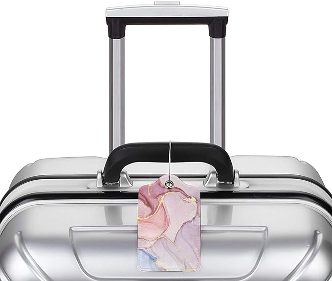 2 Pack Pink Gold Marble Luggage Tags for Suitcases, Marbles Theme Unique Leather Luggage Tags Cruise Ship Essential Travel Bag Gift for Men Women Couples Bride Groom, Funny Christmas Birthday Gifts
