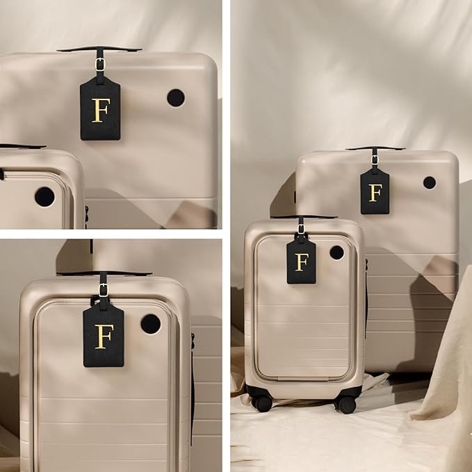 Luggage Tag PU Leather for Suitcase Baggage Handbag Travel Bag Label Suitcase Tag Label Tag w. Name Card & Privacy Cover (F)