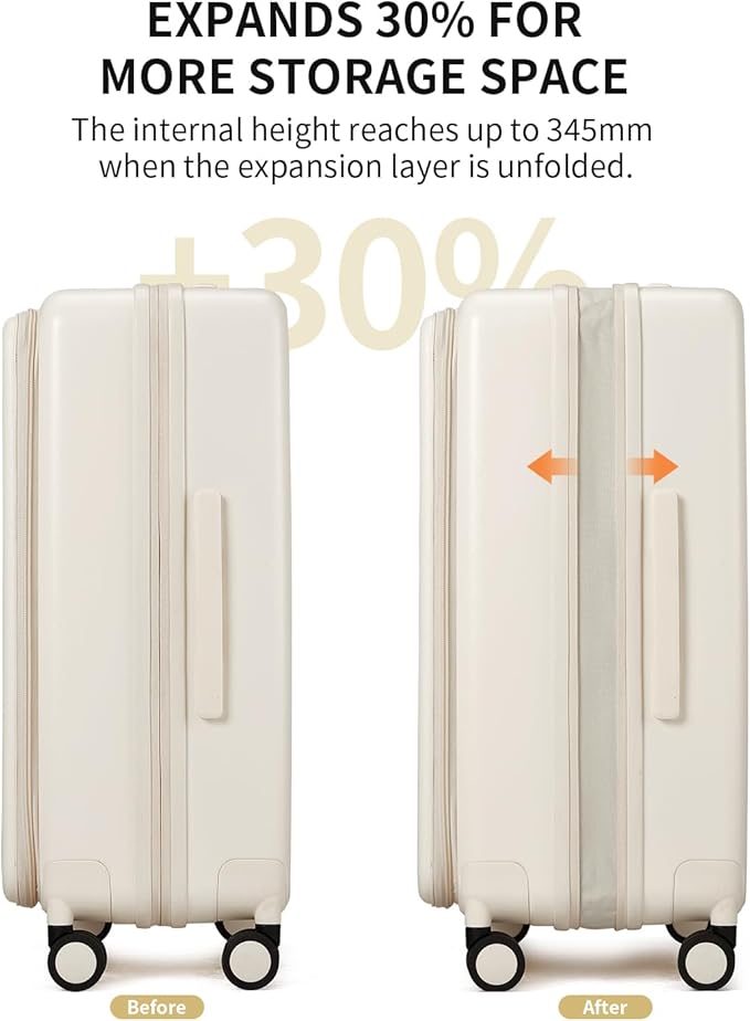 aji Expandable Top Opening Carry On Luggage Airline Approved, 20 Inch Lightweight Hardside Carry On Suitcase with Spinner Wheels, Travel Luggage with Laptop Compartment for Women Men, Coconut White