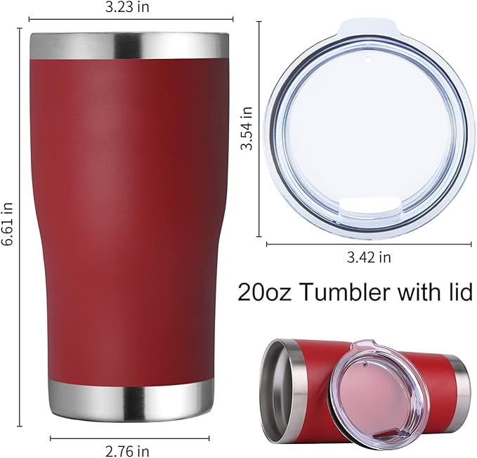 DOMICARE 20oz Tumbler with Lid Stainless Steel Tumblers Bulk, Double Wall Vacuum Insulated Coffee Travel Mug Powder Coated Tumbler, 8 Pack Red