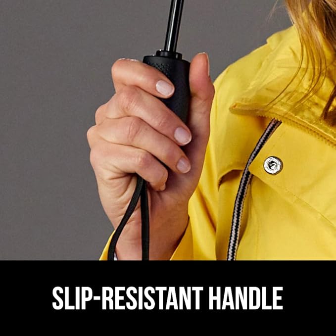 GORILLA GRIP Strong Stick Umbrella for Rain, Compact Travel One-Click Automatic Open Close, Lightweight, Portable, US Designed Reinforced Fiberglass Ribs, Wind Resistant, Easy Collapse, Navy