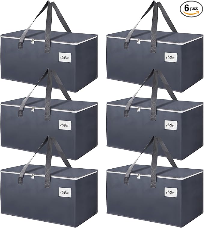6 Pack Extra Large 93L Moving Bags, 60lb Heavy Duty Moving Totes with Triple-layered Thickening Technology, Strong Zippers & Handles, Easy Open Lids, Water-Resistant, Storage Totes, Fold Flat