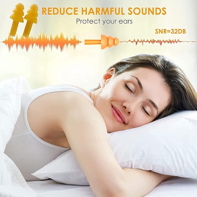 Earplugs for Sleeping Noise Cancelling Reusable Silicone Ear Plugs Suitable for Swimming Travel Snoring Airplanes Study Work Noisy Places（8Pairs）