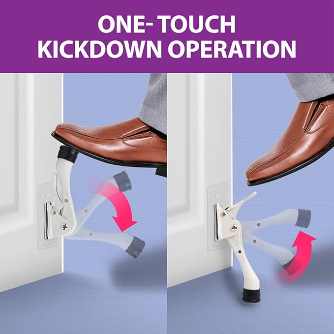 Door Stopper with Adhesive Bracket Stickers, No Drilling or Tools Needed, Available for All Doors, Door Holder, Heavy Door Stop, KickDown Door Stoppers by HASHI (Satin Nickel/Bracket 2pack)