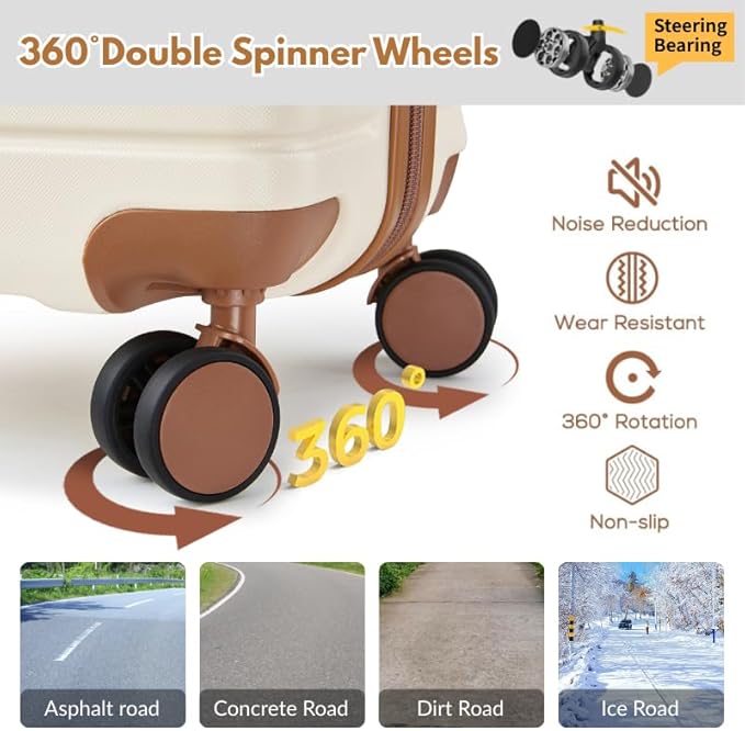 Luggage Sets, Suitcase with Spinner Wheels, PC+ABS Hardshell Travel Luggage Set with TSA Locks,Lightweight Rolling Luggage，Carry on suitcase with YKK Zippers(Beige, 6 piece set(14/20/24/28/DB/TB))