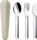 DEVICO Travel Utensils with Case, Reusable Camping Silverware Cutlery, 18/8 Stainless Steel Portable Fork Spoon Knife Set for Lunch Picnic School Workplace (Khaki)