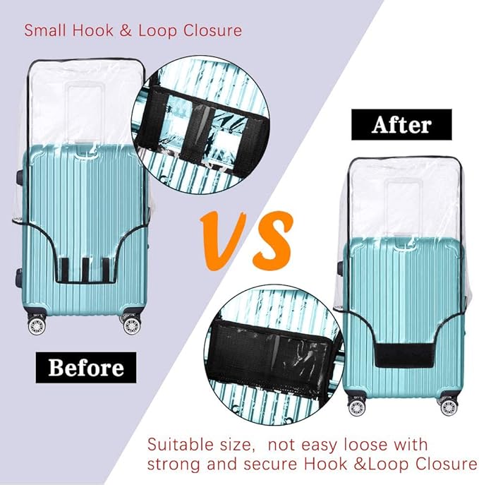 Suitcase Covers for Luggage – TSA Approved Clear PVC Luggage Protector Cover, Thick Transparent Waterproof Sleeve with Large Hook and Loop Closure, Fits 20" Wheeled Suitcases