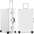 ROAMING Zipperless Luggage 22 Inch with Aluminum Frame, Polycarbonate Trunk-Medium Lightweight Hard Shell Suitcase with Spinner Wheels, Metal Travel Luggage with Double Tsa Locks, Shell white