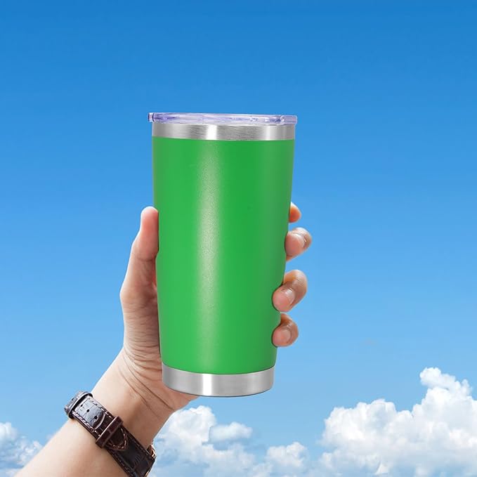 20 oz Tumbler Coffee Tavel Tumblers Bulk with Lid Stainless Steel Double Wall Vacuum Insulated Mug Powder Coated Cups fit Car Cupholder for Hot and Cold - Green, 8Pack