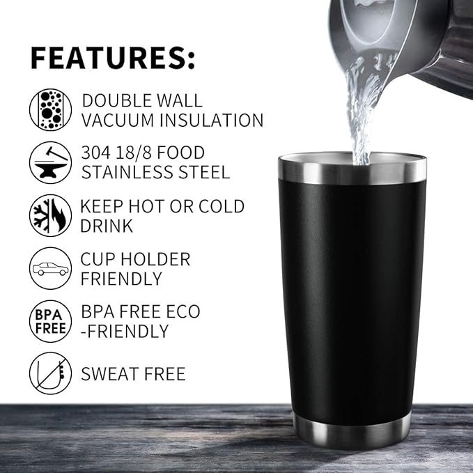 20oz Tumbler Bulk Stainless Steel Vacuum Insulated Tumblers with Lid Double Wall Travel Mug, Durable Powder Coated Coffee Cup, Suitable for Ice Drinks and Hot Beverage (Black 12pack)
