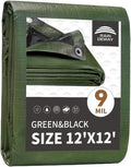 12x12 Feet Tarp Waterproof,9Mil Thick,Finished Size Tarps,UV Resistant,Durable,Multipurpose Poly Tarp Cover with Metal Grommets and Reinforced Edges,Green/Black by RAINDEWAY