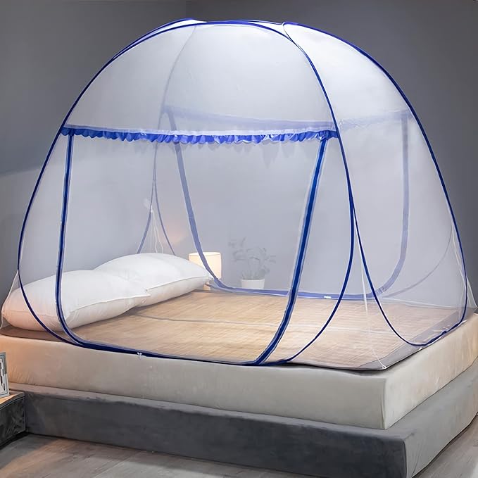 Mosquito Net for Bed, Folded Size 12 inch Portable Camping Travel Mosquito Net, Pop Up Mosquito Tent with Double Entry for King Queen Size Bed (Folded 17 Inch, 47"x75"x57")