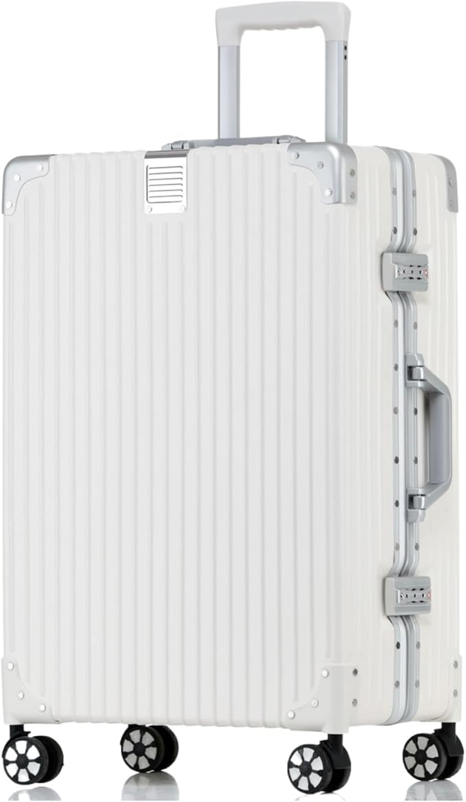 HotWay 26 Inch Checked in Luggage with Aluminum Frame,PC Hard Shell Suitcase with Spinner Wheels and TSA Lock, Large Suitcase for Business Travel, White