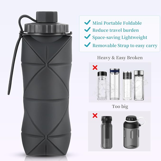 Silicone Collapsible Water Bottles,Lightweight Reusable Leakproof For Traveling Camping Hiking Cycling Sports Outdoor,Foldable Portable Travel Water Bottle 600ML Dark Blue And Pink 2Pack.