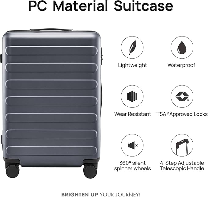 Carry on Luggage 22 X 14 X 9 Airline Approved, 20 Inch Luggage for 3-5 Days Travel, Double Spinner Wheels, 100% Hardshell PC, TSA Lock (02-Grey (Basic), Checked 28-Inch)