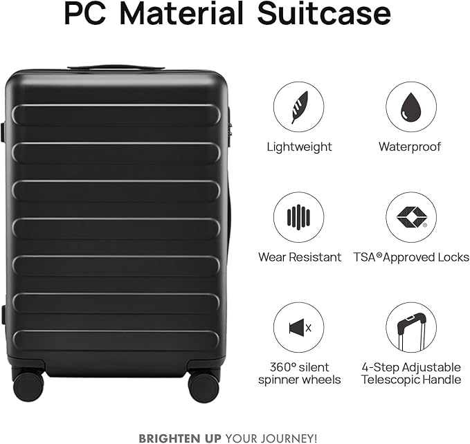 Carry on Luggage 22 X 14 X 9 Airline Approved, 20 Inch Luggage for 3-5 Days Travel, Double Spinner Wheels, 100% Hardshell PC, TSA Lock (01-Black (Basic), Checked 24-Inch)