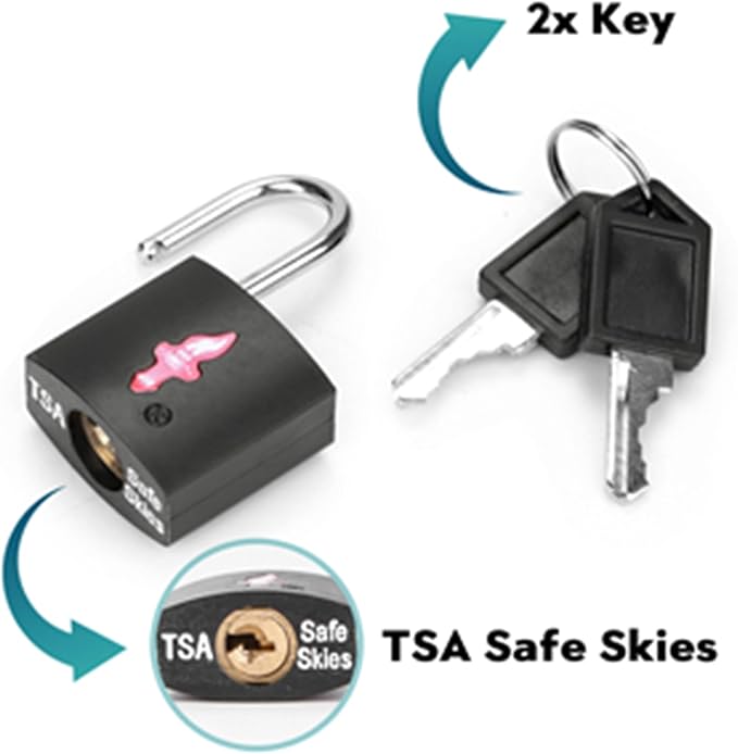 4 Pack TSA Luggage Locks with Key - Black Neon Square for Suitcase Backpack Travel Security Accessories
