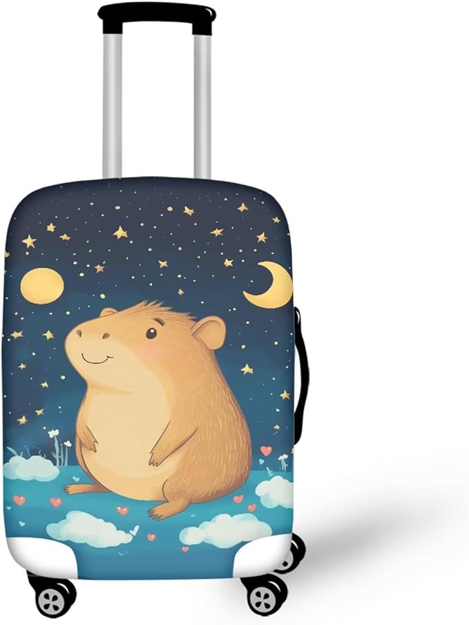 Capybara Suitcase Cover Cute Luggage Cover Protector Invisible Zipper Closure Travel Luggage Protector Fit 18-21 Inch Anti-Scratch Stretchable Suitcase Protector, Moon and Star