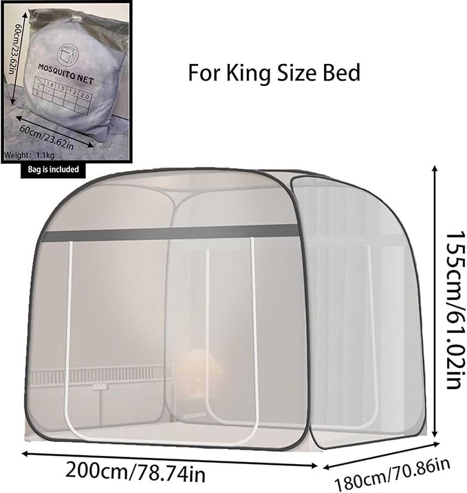 Pop-Up Mosquito Net Tent for Beds Portable Folding Canopy with Net Bottom, Fits Twin to King Size 79x71x59inch, Easy Install Wash for Baby Adults, Indoor Outdoor Use (Blue-King Bed)