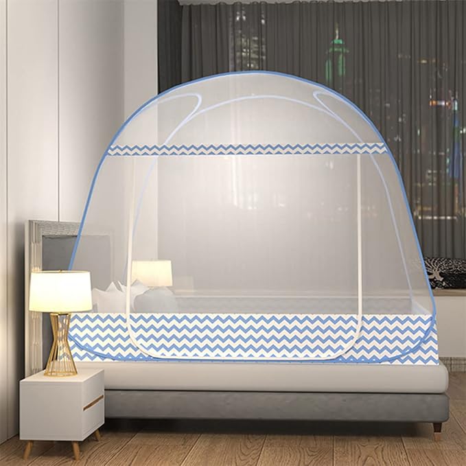 CdyBox Folding Mosquito Net Tent Canopy Curtains for Beds Home Bedroom Decor (Blue, 1.2X2.0m)