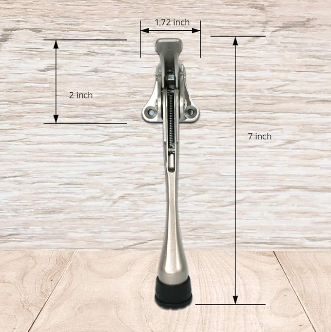Door Stopper, One-Touch semi-Automatic Metal Door Stopper, with Non-Slip Rubber Tip for Wood, Concrete, Tiled, and Carpeted Floors (6inch x 1pack, Satin Nickel)