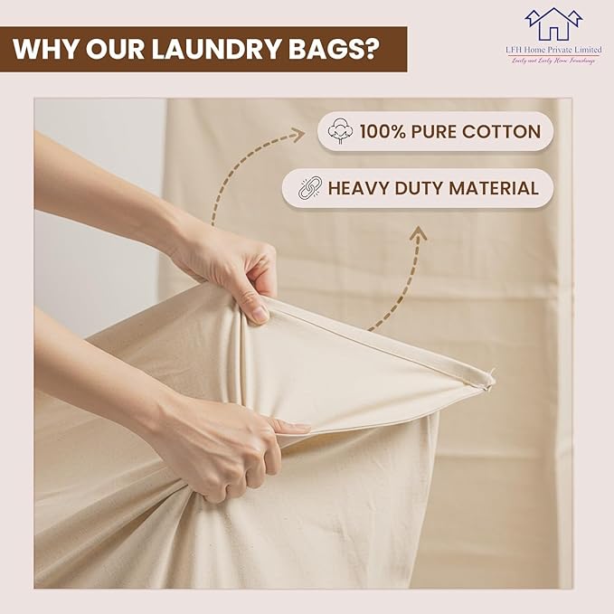LFH Home Large Premium 100% Cotton Canvas Laundry Bag with Drawstring and Handles Heavy Duty, Multi-Use, and Washable for Home, Travel, College or Storage 24x36 (Pack of 6)-Natural