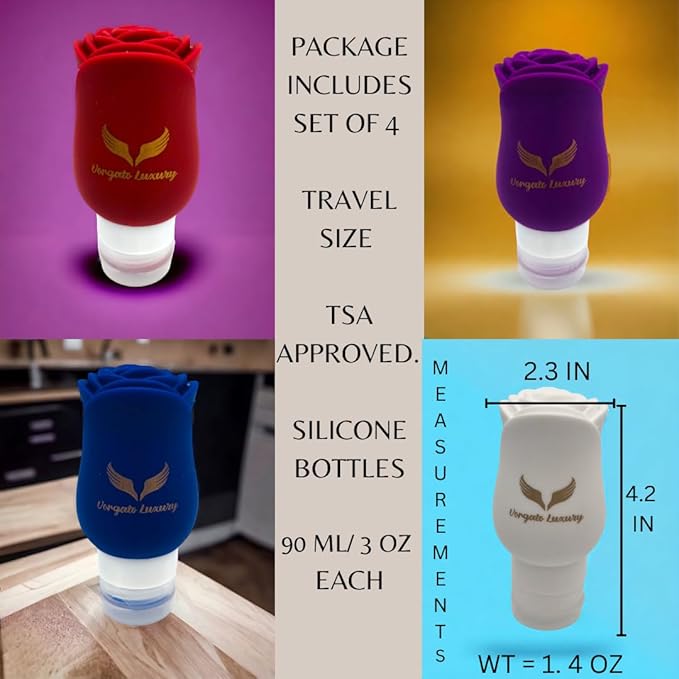 Vorgato Luxury- Silicone Travel Bottles for Toiletries - 3oz Silicone - TSA Approved - Refillable Travel Bottles 4pcs (White)